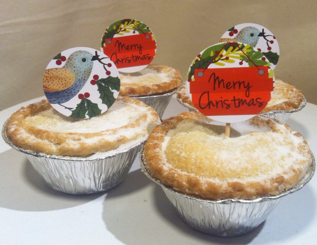 2 designs of small Christmas bird & wreath cake toppers