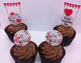 Selection of Valentine Theme Cake Toppers in Chocolate Cupcakes
