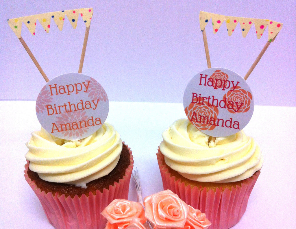 Pink & Orange Floral Cake Toppers & Mini Buntings